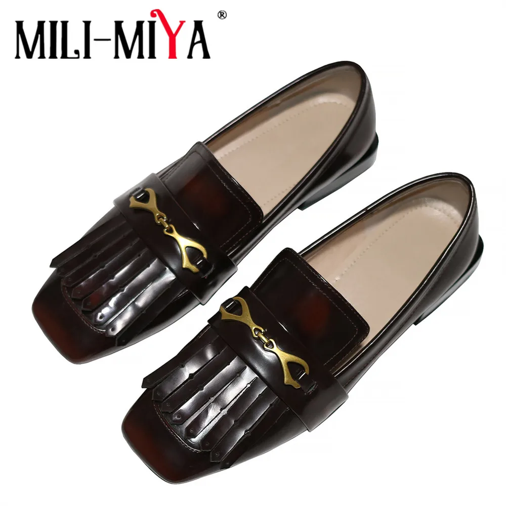 

MILI-MIYA Лидер продаж, популярные женские туфли-лодочки модные туфли-лодочки с квадратным носком из натуральной кожи на низком каблуке; Сезон о...