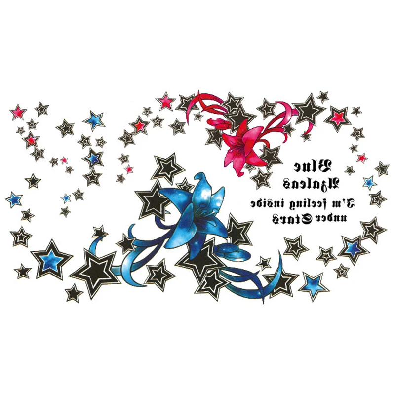 

Temporary Chest Tattoo Sticker Star Flower Letters Fake Tatoo Flash Tatto Waterproof for Women Men Big Body Art