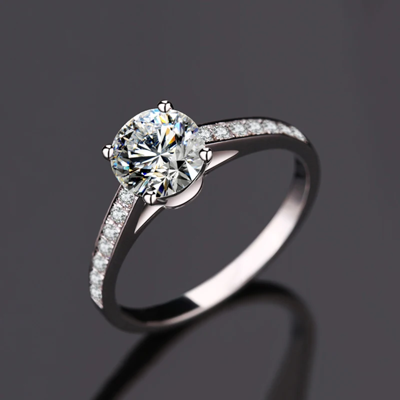

14K White Gold Moissanite jewelry Romantic 4 claws Ring Round Cut High Quality Engagement Anniversary Ring