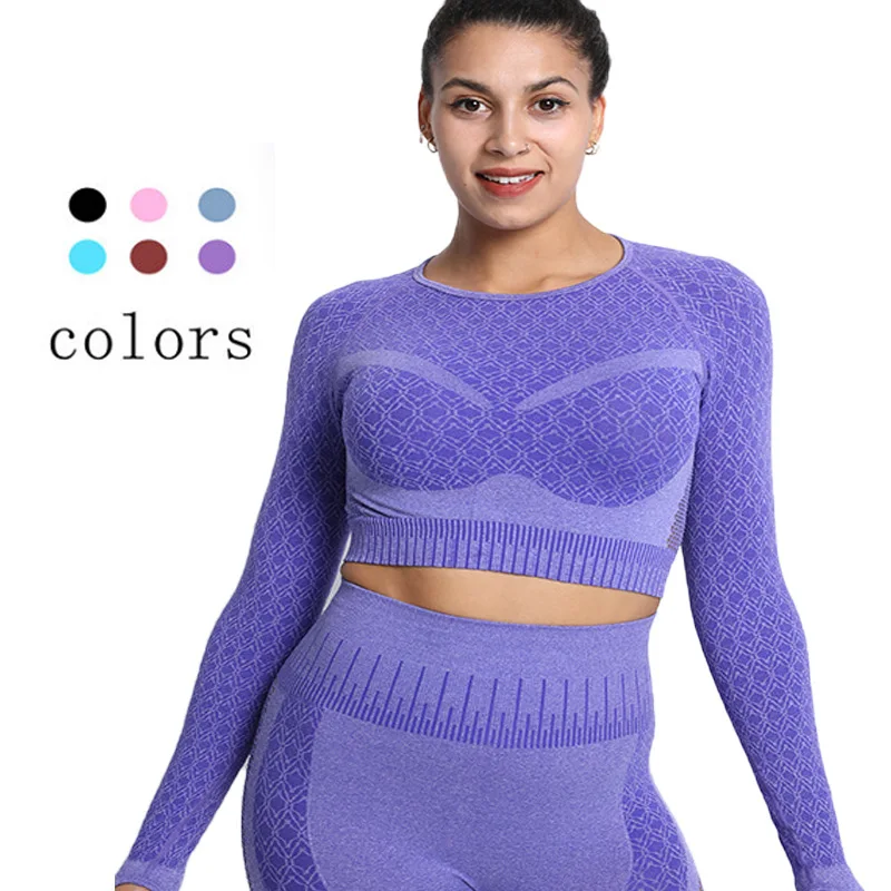 

Women Seamless Long Sleeve Workout Gym Sports Suit Training Running Set Fitness Yoga Tight Elastic Hip Lift Push Up Leggings