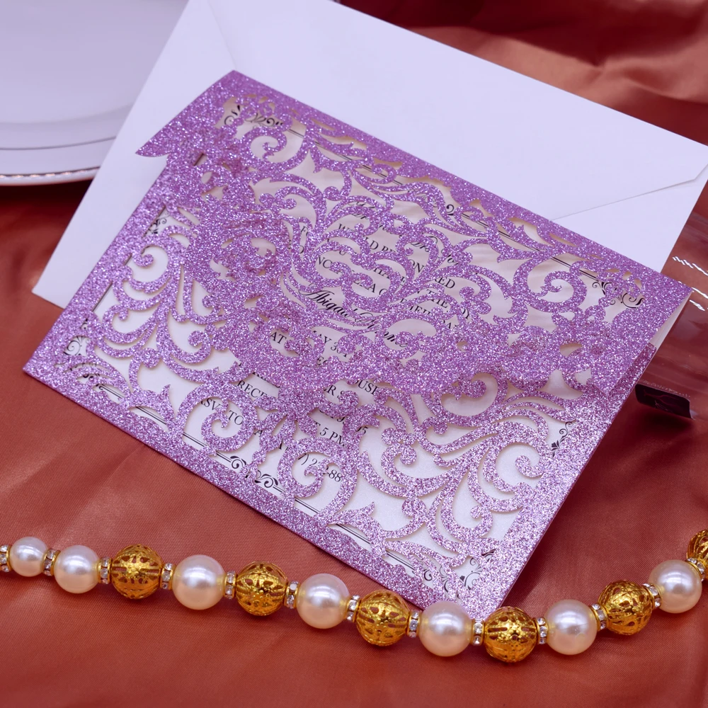50 шт. фиолетовые золотые серебряные красные блестящие лазерная резка свадебные