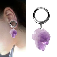 2 pcs natural stone pendant ear tunnel plugs gauges purple stone dangle flesh tunnel piercing extension ear reamer4 25mm 00