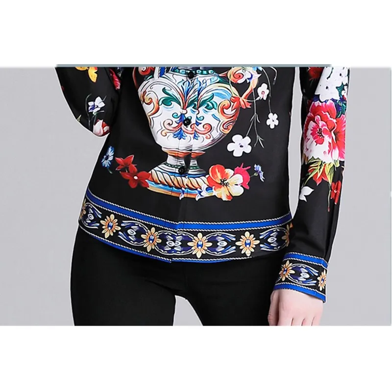 

Women Spring Long 2021 Sleeve Print Shirt Female Camisetas Mujer Fashion Casual Slim Thin Retro Lapel Court Party Business Shirt