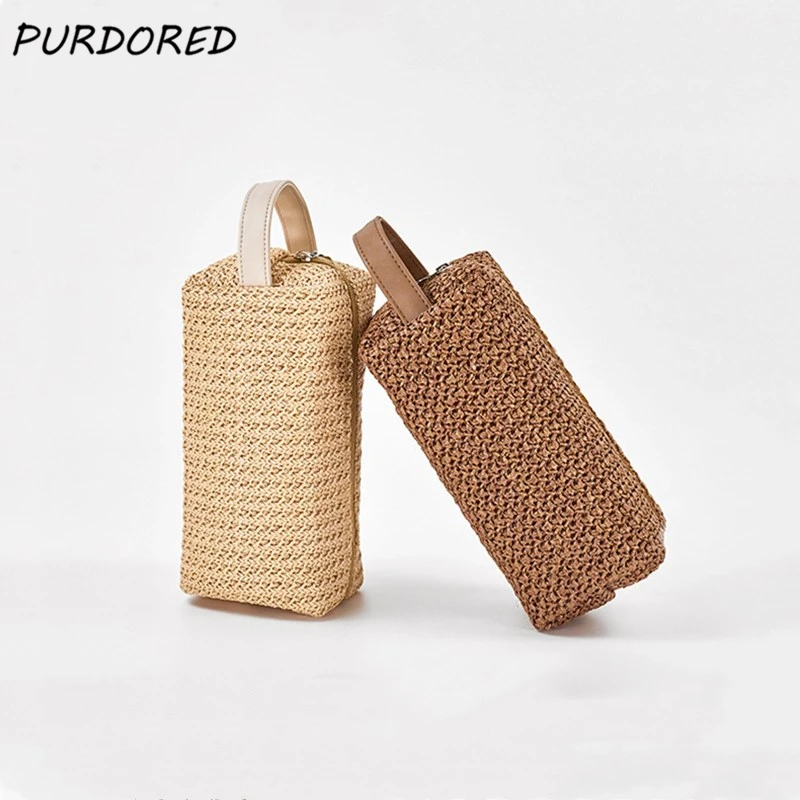 

PURDORED 1 Pc Women Grass Weave Makeup Bag Female Summer Travel Cosmetic Bag Beach Bag Makeup Beauty Kit Vacation Casual Bags