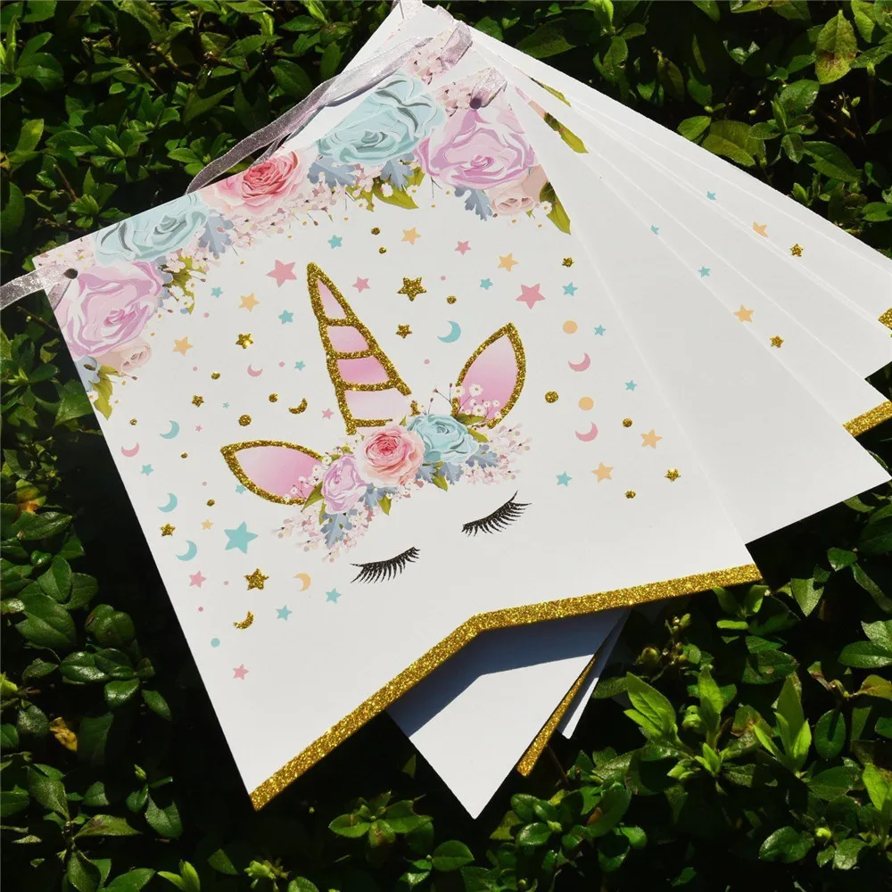 1 комплект бумажный баннер С Днем Рождения в виде единорога вечерние украшения