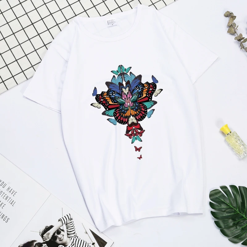 

Butterfly Tree Print Women T-shirt Summer Casual 90s Harajuku Funny Tshirt Female Soft Short Sleeve Tops