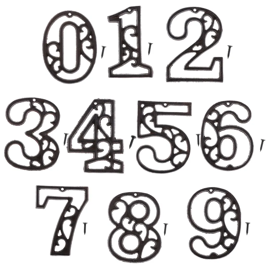 Металлические Кованые Железные цифры 0 9 номера домов на двери таблички уличных