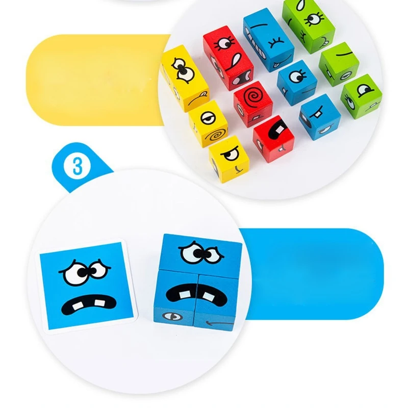 

Wooden Expression Puzzles Building Block Magic Face Changing Cube Montessori Toy P31B