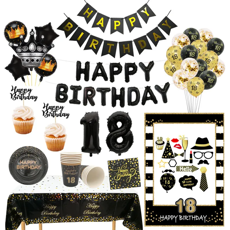 Одноразовая посуда 18 лет реквизит для Фотокабины черная рамка баннер на день