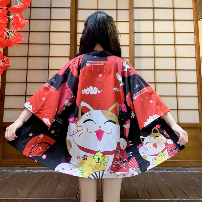 

Harajuku Japanese Traditional Kimono Anime Cosplay Costume Women Cardigan Beachwear Yukata Print Streetwear Haori Fashion 2021