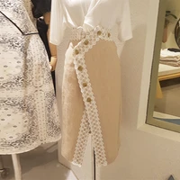 elegant fashion high waist mid length skirt irregular split buttons lace splice woman skirts faldas mujer moda 2021