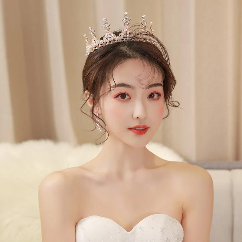 

Ymh Crown Female Eighteenth Birthday Present Korean Style Crown Mori Style Bridal Wedding Crown Wedding Princess Adult Headdress
