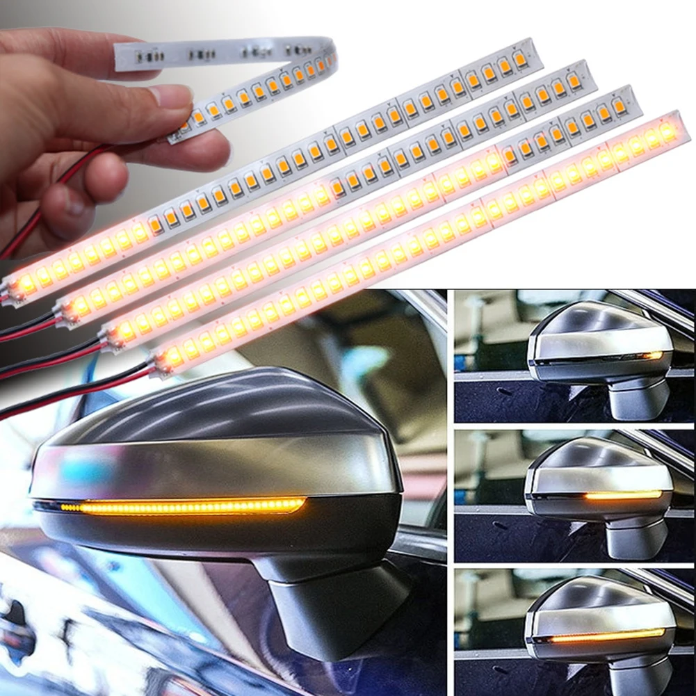 

2pcs 7" 32 LED Amber Car Door Mirror Sequential Flowing Turn Signal Light Strip Universal Waterproof Car Lights