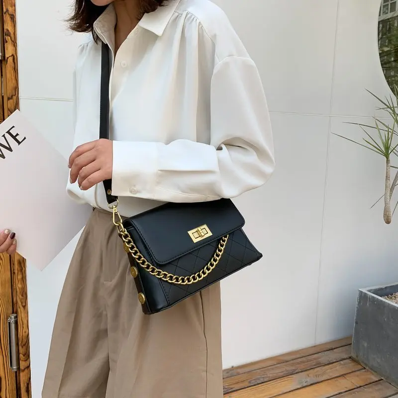 

High Sense of Lady Bag 2021 New Luxury Trendy Rhombus Chain Handbag Fashion One-shoulder Messenger Bag Small Square Bag
