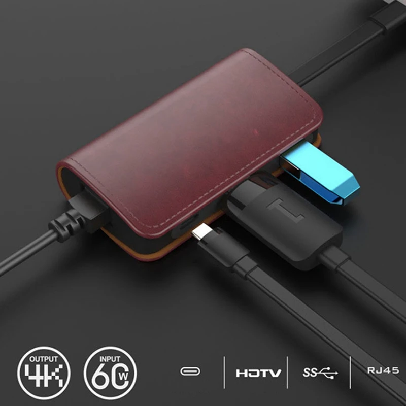 

4-in-1 Multi-Function Docking Station RJ45/PD/USB3.0/HDMI Multi-Interface Type-C HUB with Protective Cover