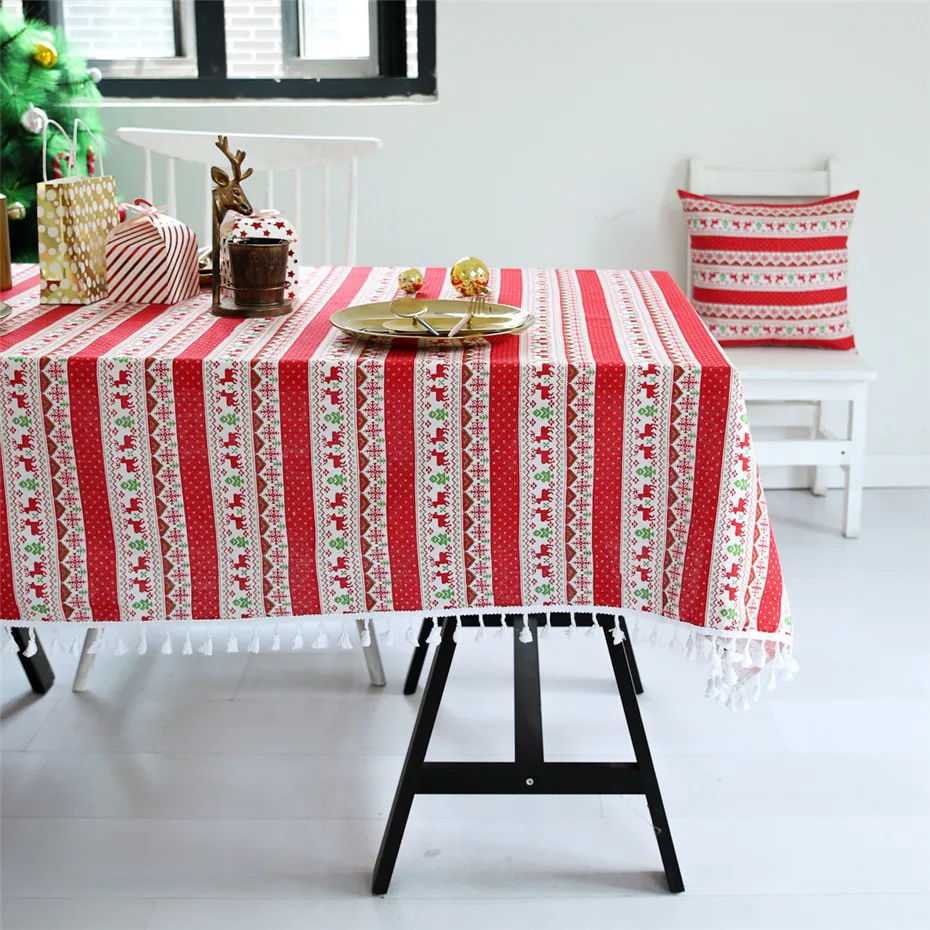 Настроить скатерть Рождественская елка лося Снежинка напечатаны скатерти decoracao