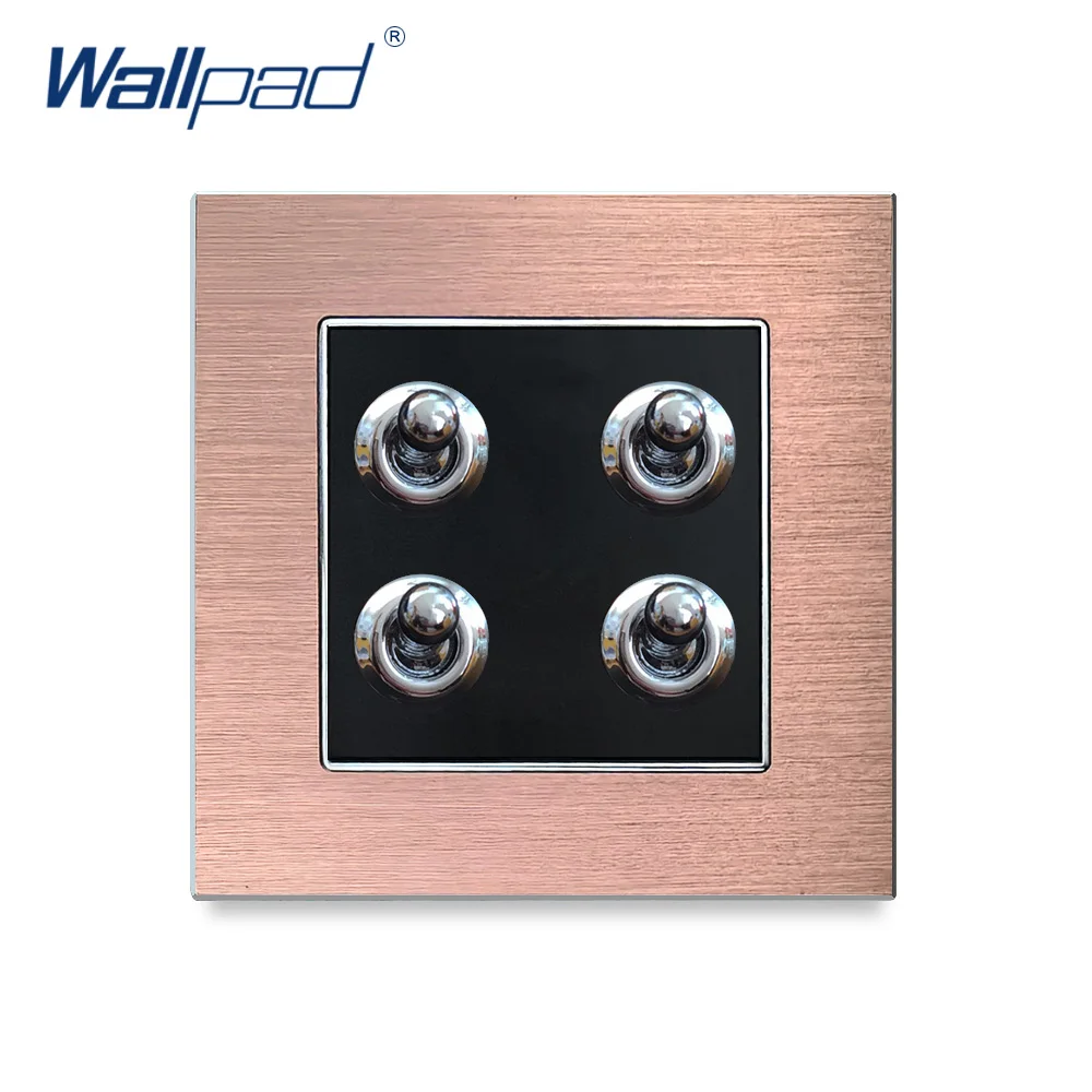 4 Gang Toggle Button On/OFF Switch Wallpad EU UK Satin Metal Panel Electrical Light Wall | Обустройство дома