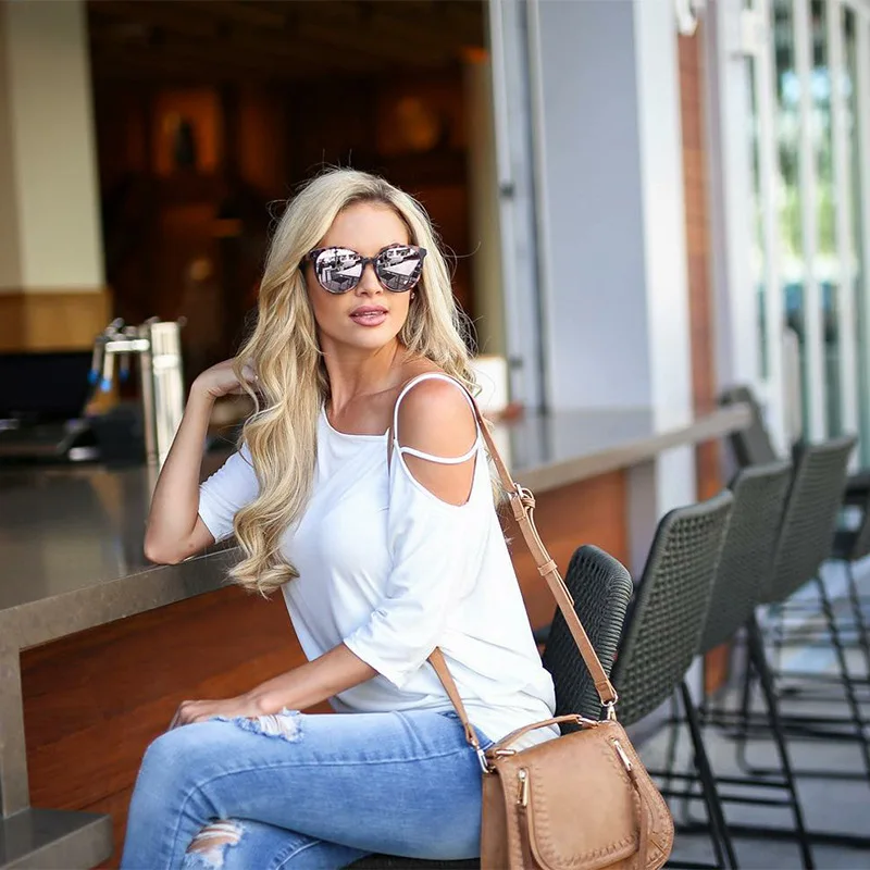 Футболка женская с открытым плечом Повседневная Свободная пикантная хлопковая