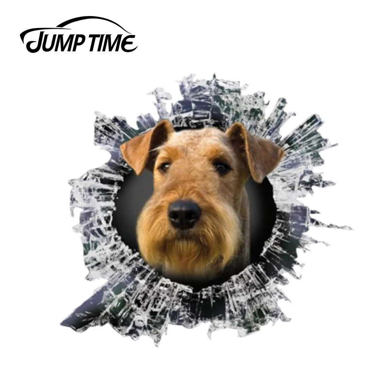 

Jump Time 13cm x 12.2cm Funny Airedale Window Sticker Glass Slag Decal Reflective Stickers Pet Dog Decals 3D Car Styling