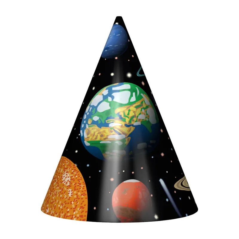 Space Planet Disposable Party Tableware Sets For Kids Birthday Party Decorations Universe Napkin Plate Cup Banner Party Supplies - Цвет: Hat 6pcs