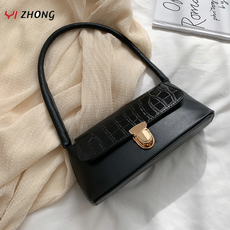 

YIZHONG Leather Mini Retro Alligator Purses and Handbags Luruxy Design Small Baguette Shoulder Bag for Women Underarm Bag Bolso