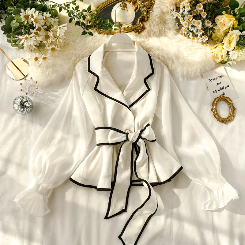 Блузка MUMUZI OL женская шифоновая в стиле ретро дизайнерская рубашка с французским