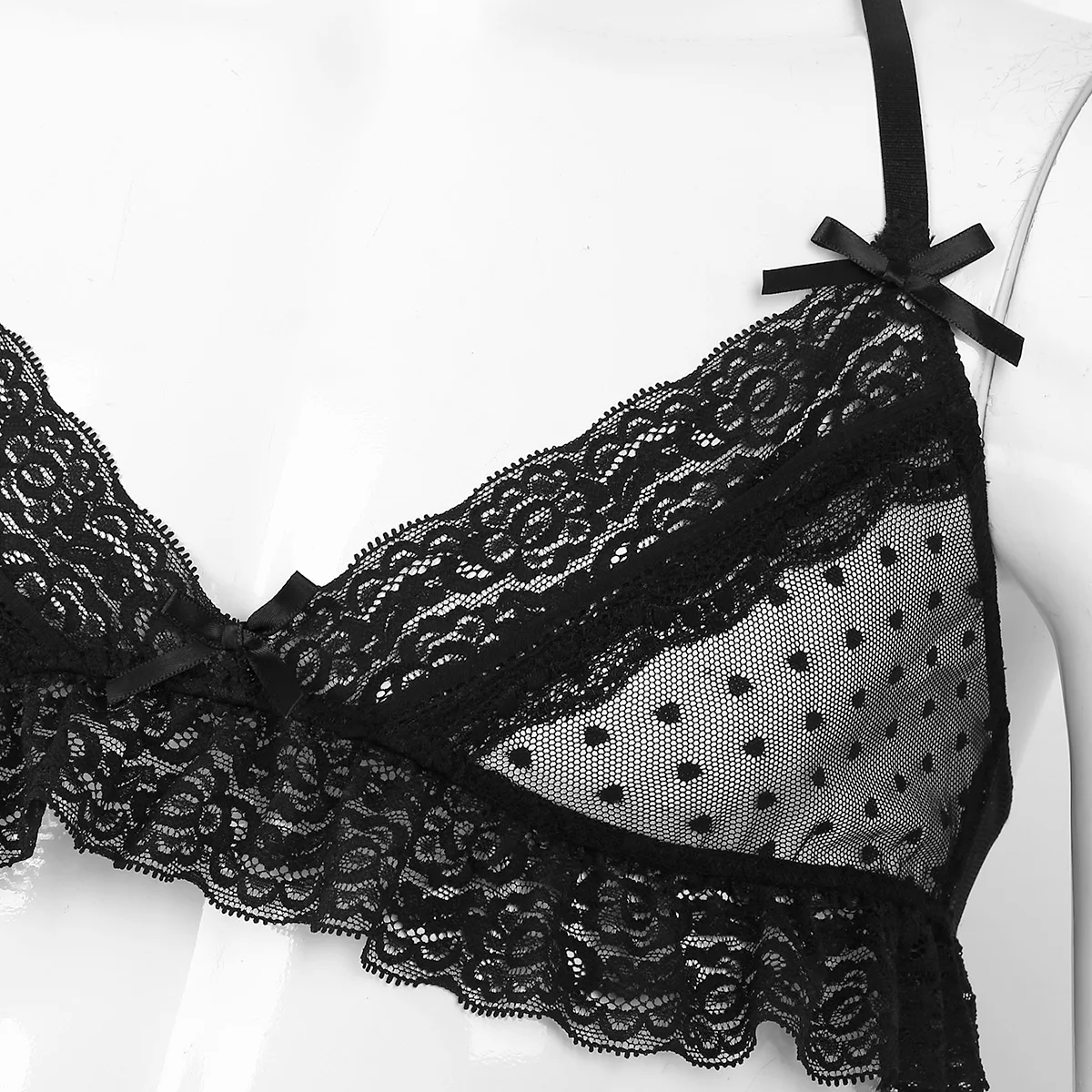 

Men Sissy Bra Tops See Through Sheer Dotted Mesh Lingerie Sexy Male Bra Racer Back Lace Trim Wire-free Unlined Bra Top Nightwear