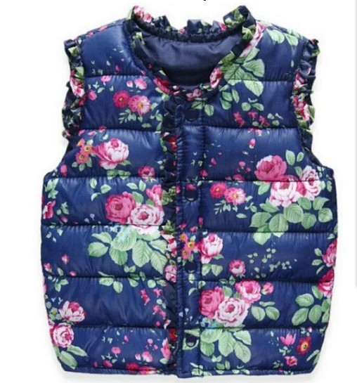 Детский жилет для девочек на осень и зиму теплый хлопковый с капюшоном принтом