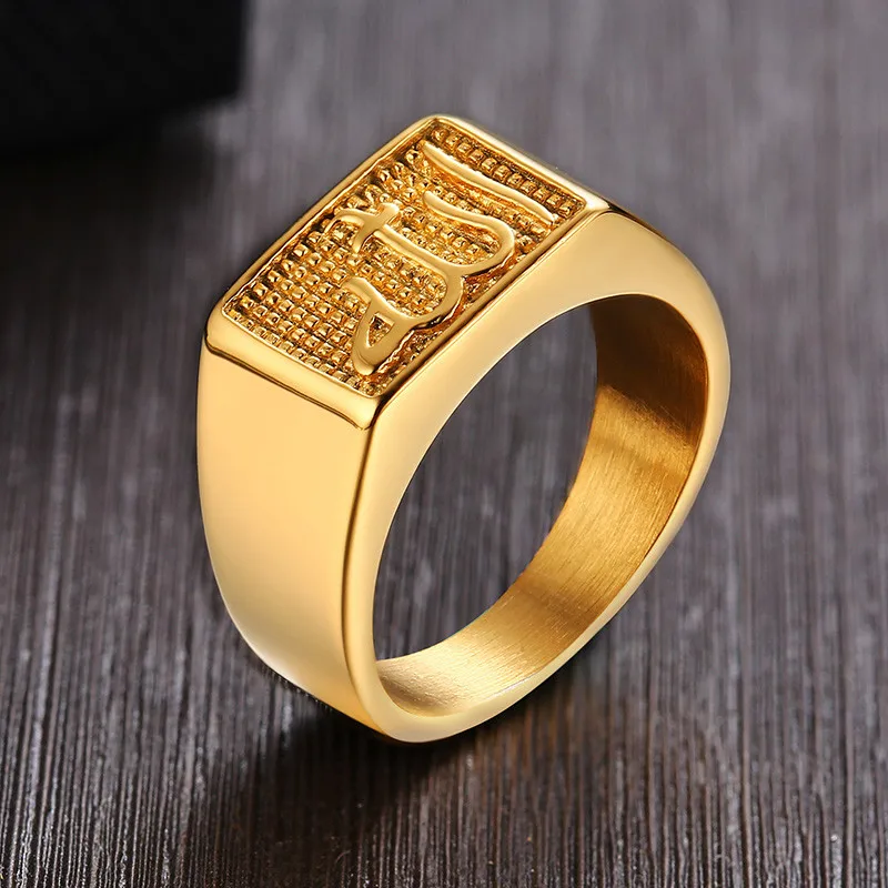 Винтажное мужское кольцо zorcins в стиле панк Аллах золотистое из нержавеющей стали