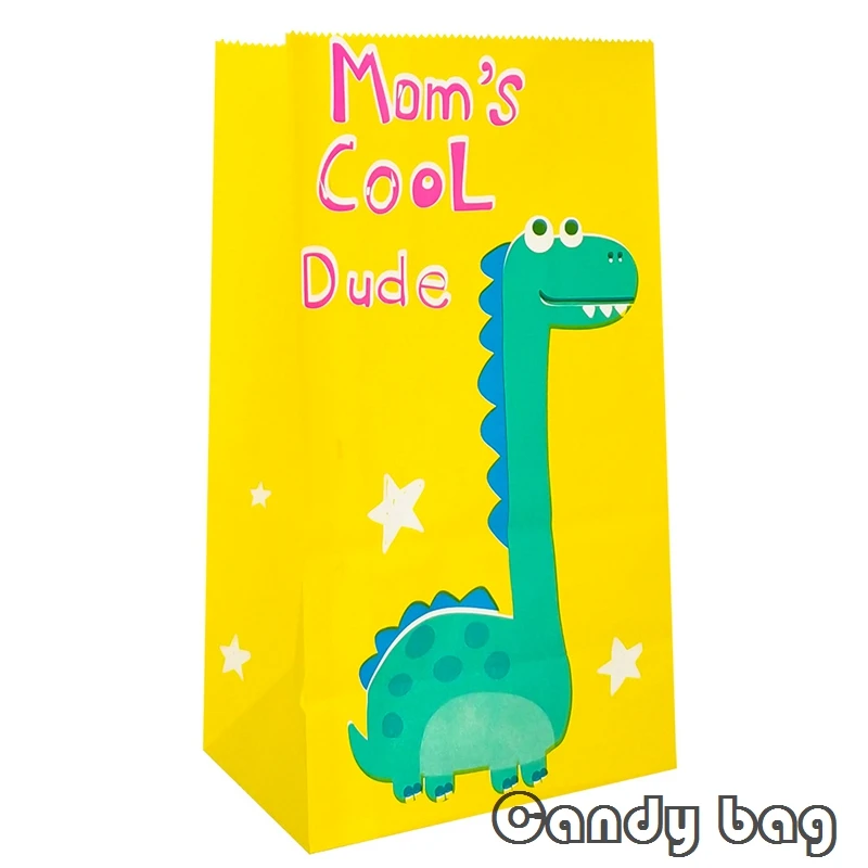 

Мультяшный динозавр, мешок для конфет, маленький крутой динозавр, динозавр, волчок, джунгли, десерт, пакет из крафтовой бумаги, первый диноза...