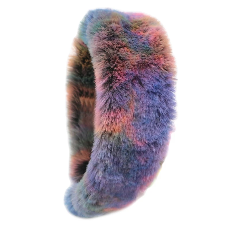 

Women Winter Autumn Thicken Fluffy Plush Headband Colorful Tie-Dye Printed Wide Hair Hoop Vintage Temperament Headdress