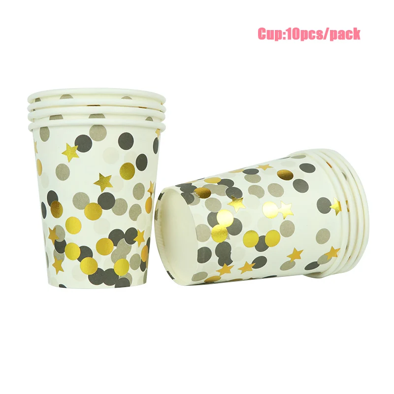 Black Cup LINVIERLOVE розовый Золотой горошек одноразовая посуда бумажные чашки пластины салфетки для дня рождения, Свадьбы вечерние украшения поставки - Цвет: Black Cup