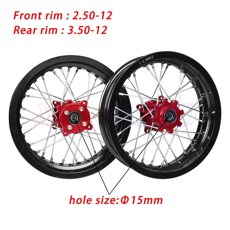 

Pit bike Rims 15mm hole 2.50x12"inch & 3.00-12inch front and rear wheel CNC hub dirt bike CRF Kayo BSE Apollo part