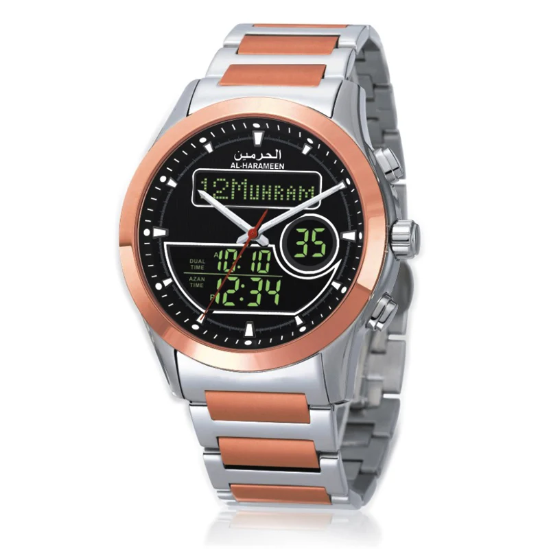 RoseGold Black Автоматические запрограммированные для молитвы часы с афаном сигнализации Alfajr время Компас для всех мусульманских 35 мм окно из нержавеющей стали водонепроницаемый - Цвет: RoseGold Black