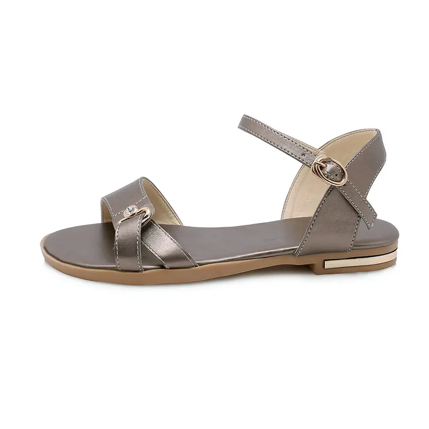 Женские босоножки на плоской подошве QUTAA цвета шампанского сандалии из бычьей и