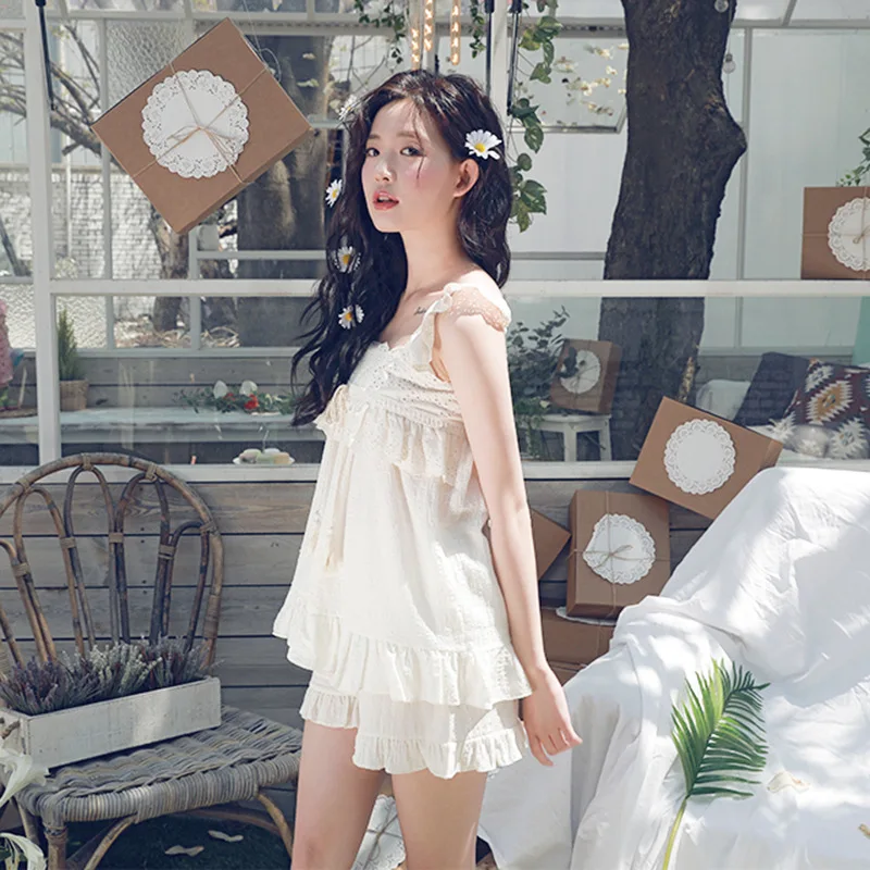Pajamas Women's Summer Cotton Sexy Ladies Suit Korean Casual Summer Home Wear Pajamas Camisole Pajamas kawaii pajama
