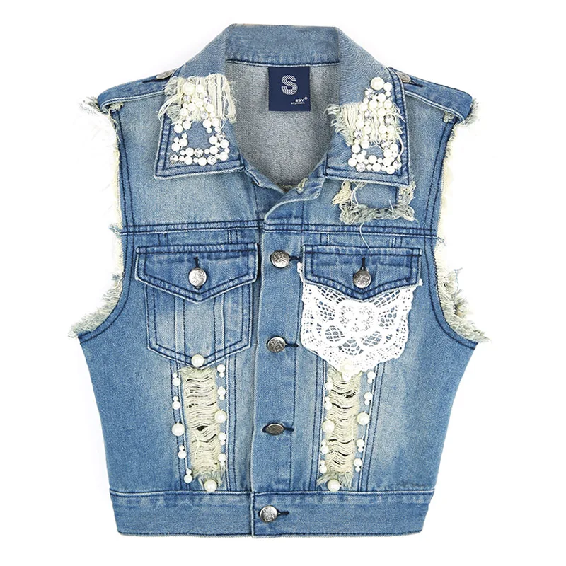 

Fashion new sleeveless denim beaded vest vest