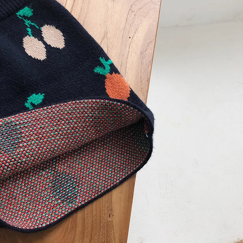 

Cute baby girls fruit pattern Knitting jacquard clothes sets Autumn winter casual sweater and skirt outfits