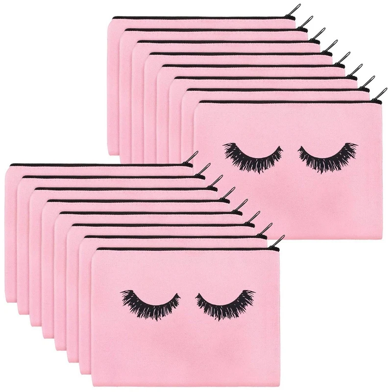 

18Pcs Eyelash Cosmetic Bag, Canvas Stationery Bag, Travel Cosmetic Bag, Zipper Cosmetic Bag, for Ladies and Girls