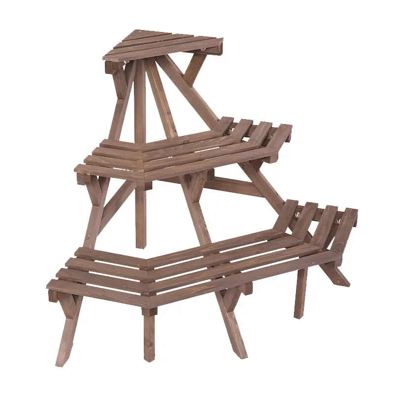

Three-layer multi-layer solid wood corner ladder rack storage rack succulent solid wood flower rack Green rose plant rack