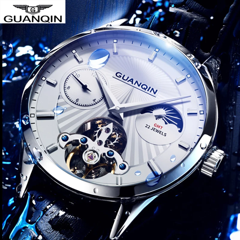 2019 GUANQIN качество Tourbillon мужские часы Moon Phase автоматические швейцарские дизельные