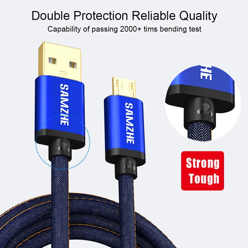 SAMZHE микро USB кабель джинсы ткань Быстрая зарядка 5V 2A Andorid телефон джинсовый для OPPO