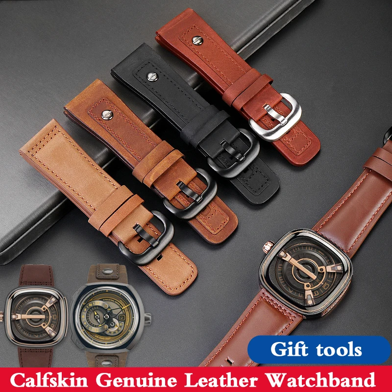 

New High quality Calfskin Strap with Pin Buckle For Seven on Friday M2/02 P1B/P2B Q2/03 Genuine Leather Watchband 28mm