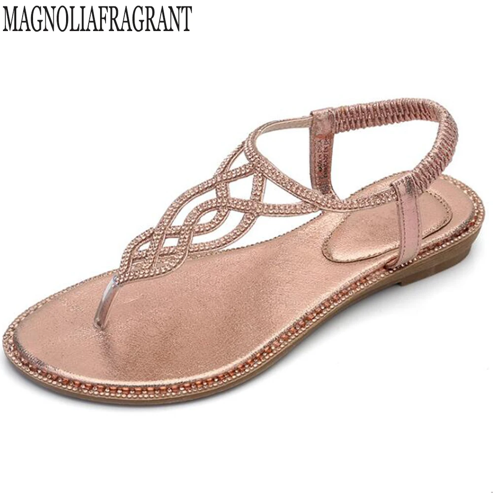 Летние женские босоножки в богемном стиле Стразы с пересекающимися мигающими