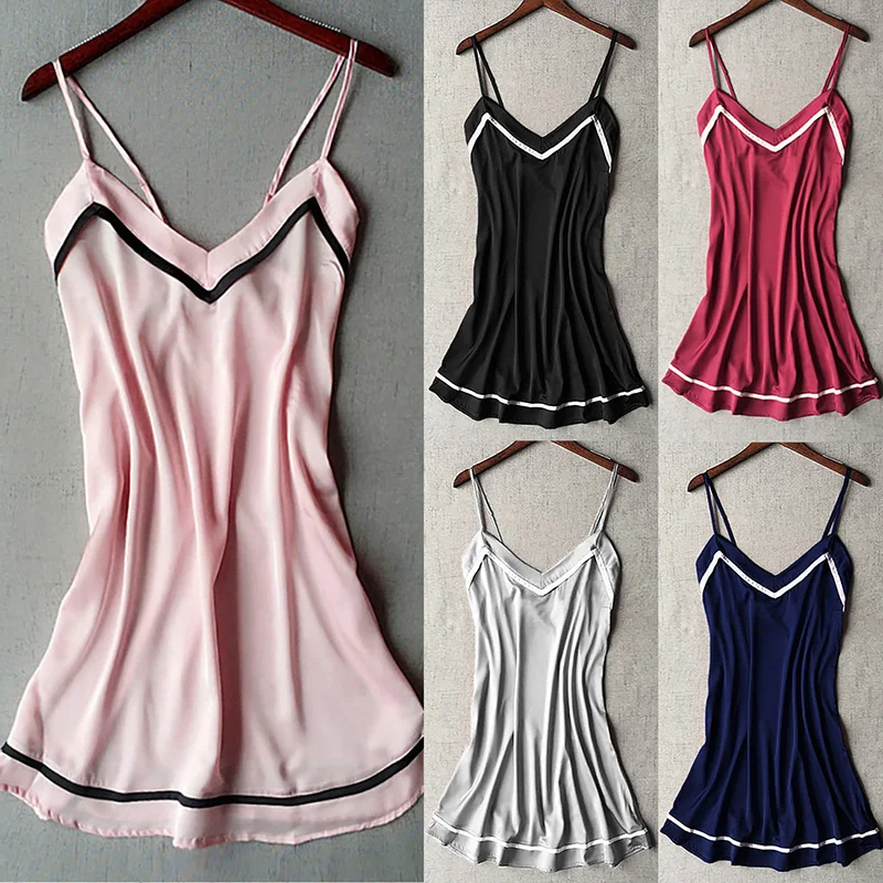 Пикантная одежда для сна женская пижама в полоску ночная рубашка на бретелях