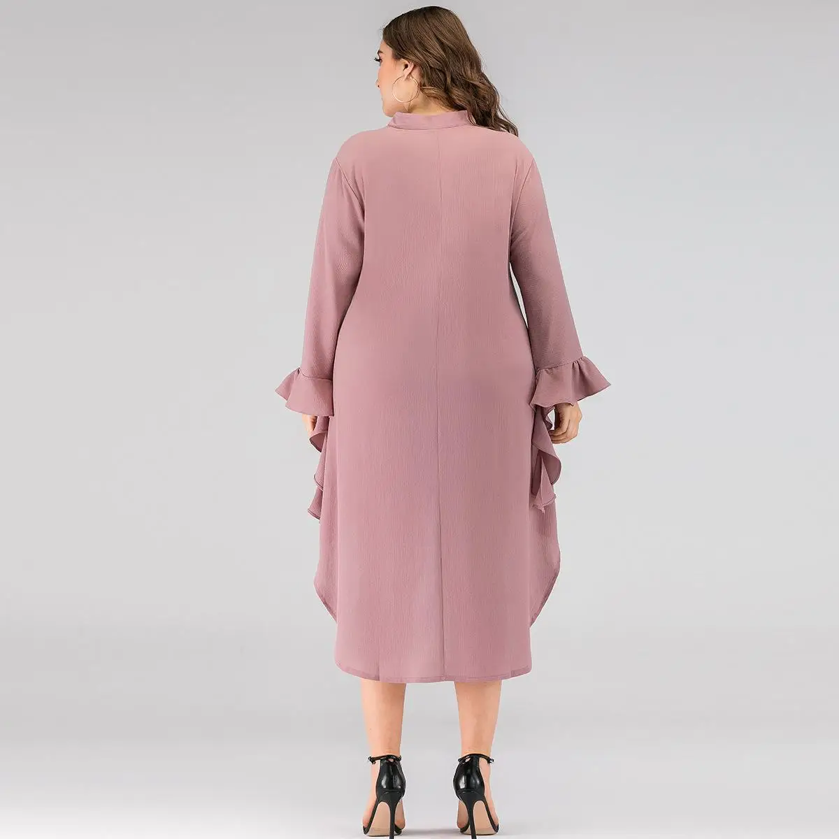 

COCOEPPS 2020 Women Spring Plus size Irregular Long Dress Summer Casual Office Dress 4XL 5XL Flare Sleeve Large Size Party Dress