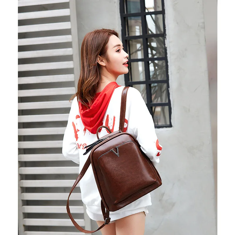 Женский рюкзак школьная сумка для девочки подростка масло воск кожа молния