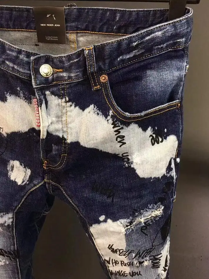 Джинсовые брюки дизайнерские крутые джинсы мужские облегающие джинсовые синие с