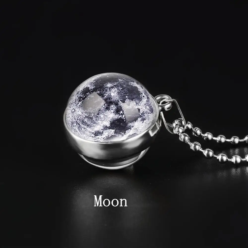 Moon Двустороннее ожерелье с глобусом, солнечная система, планета Венера, Меркурий, Марс, Сатурн, уран, Нептун, земля, солнце, кулон, купольное стекло, ожерелье s - Окраска металла: Moon