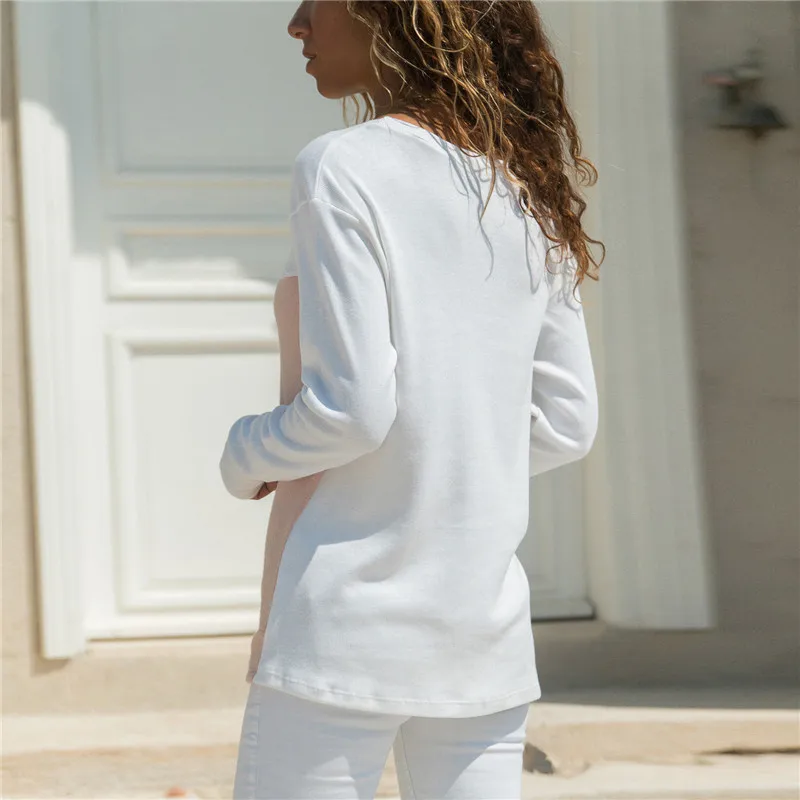 Женская белая блузка с длинным рукавом составного кроя | одежда